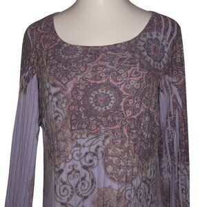 Unity World Wear Womens Top XL Purple Long-Sleeve Top Floral Geometric Patterns